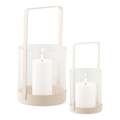 Hurricane candle holder, glass/metal, beige, set of 2