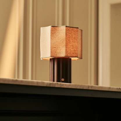 Linen Rechargeable Table Lamp - Dark Brown, Dimmable & Modular