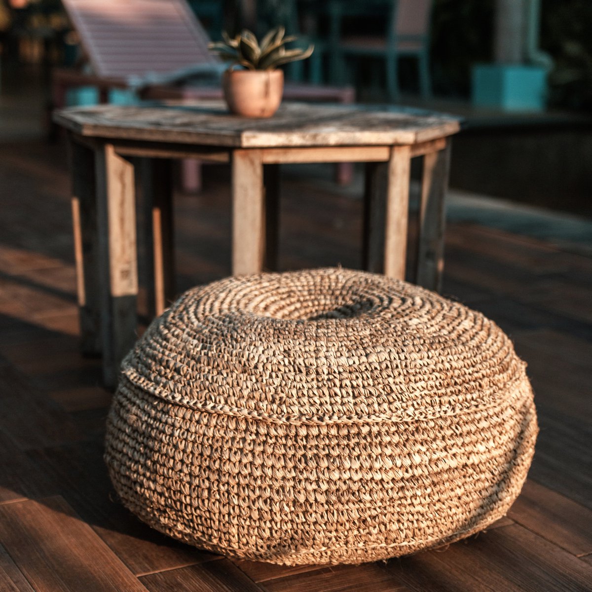 Raffia Pouf Beanbag – Handwoven Natural Ottoman, 2 Sizes