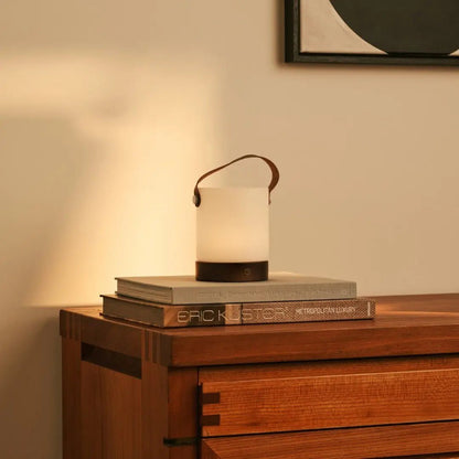 Avery Dark Brown Rechargeable Wooden Table Lamp | Leather Strap, Cordless & Dimmable