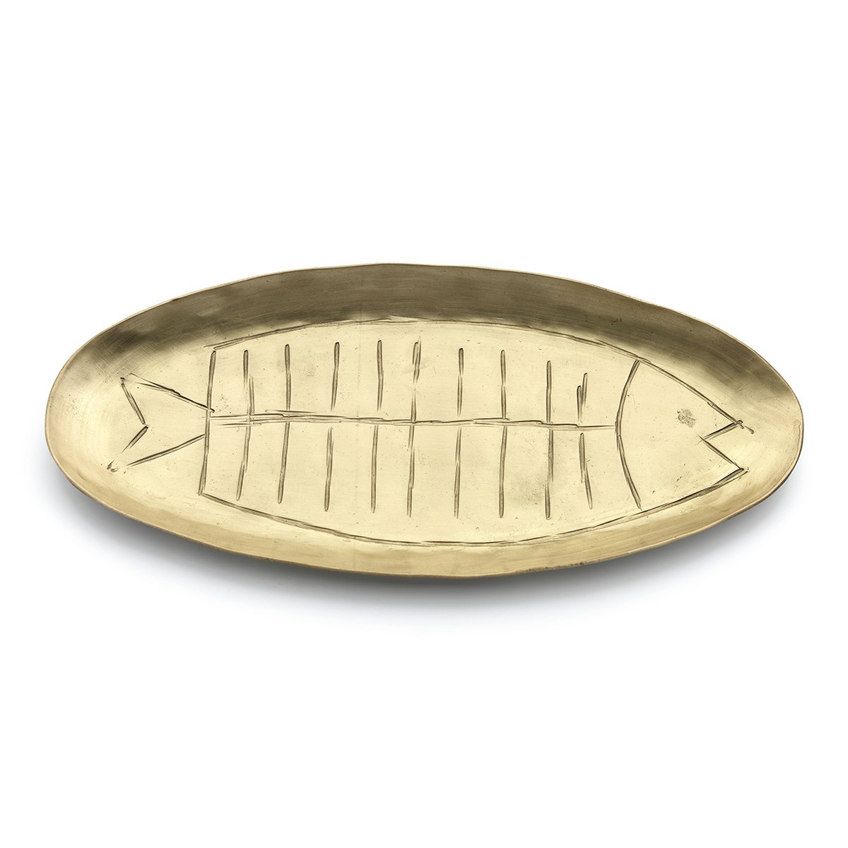 Brass Fish Serving Tray - Golden Decorative Tray, Large