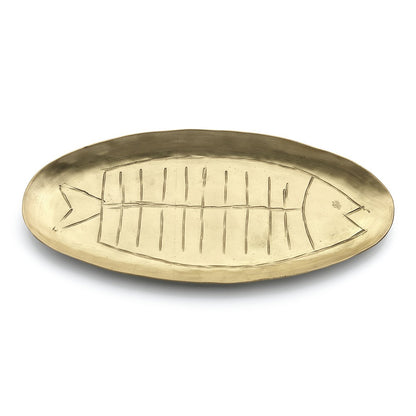 Brass Fish Serving Tray - Golden Decorative Tray, Large