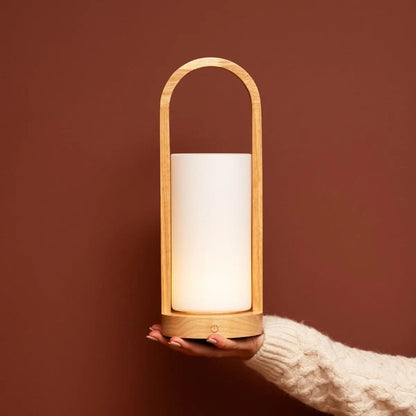 Light Brown Wooden Table Lamp - Cordless Rechargeable Dimmable
