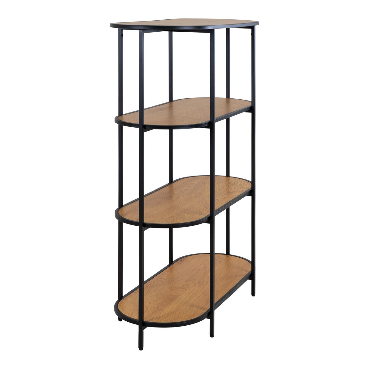 Shelving Unit Oak Look & Black - 4-Tier Modern Display Shelf, 85cm