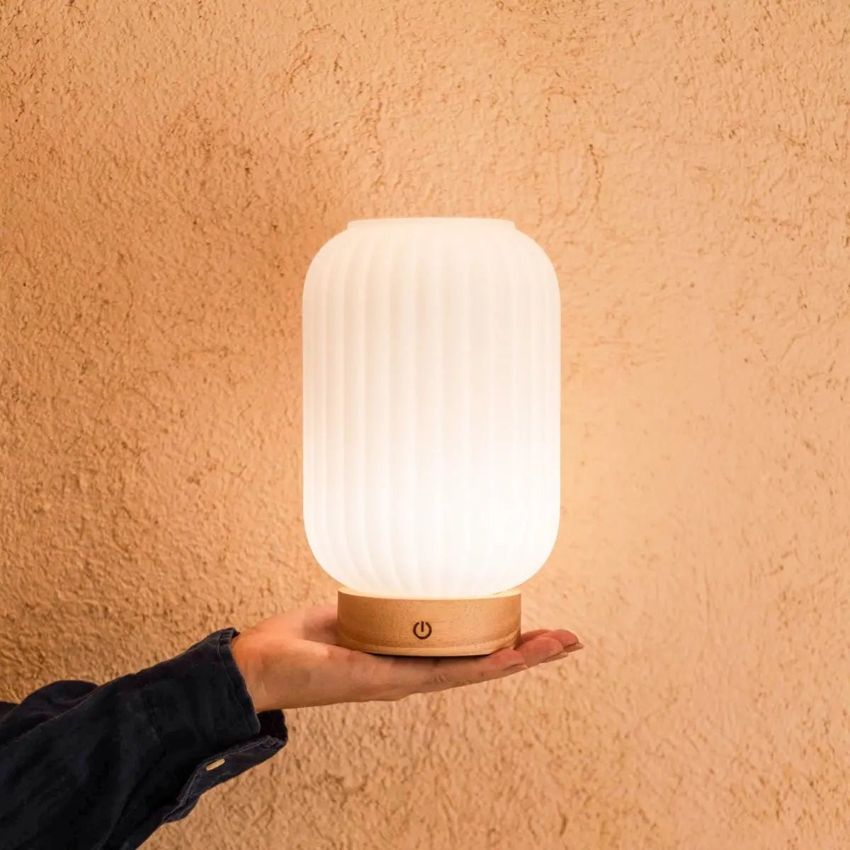 Rubberwood Table Lamp – Light Brown Rechargeable Lamp with 3 Light Modes