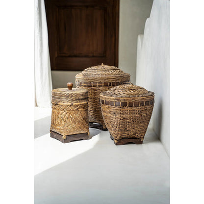 Rattan Bathroom Bin Basket - Natural Brown