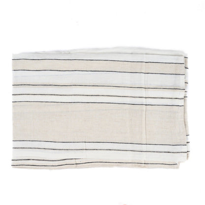 Linen Tablecloth - Natural Black and White Striped - 150x250