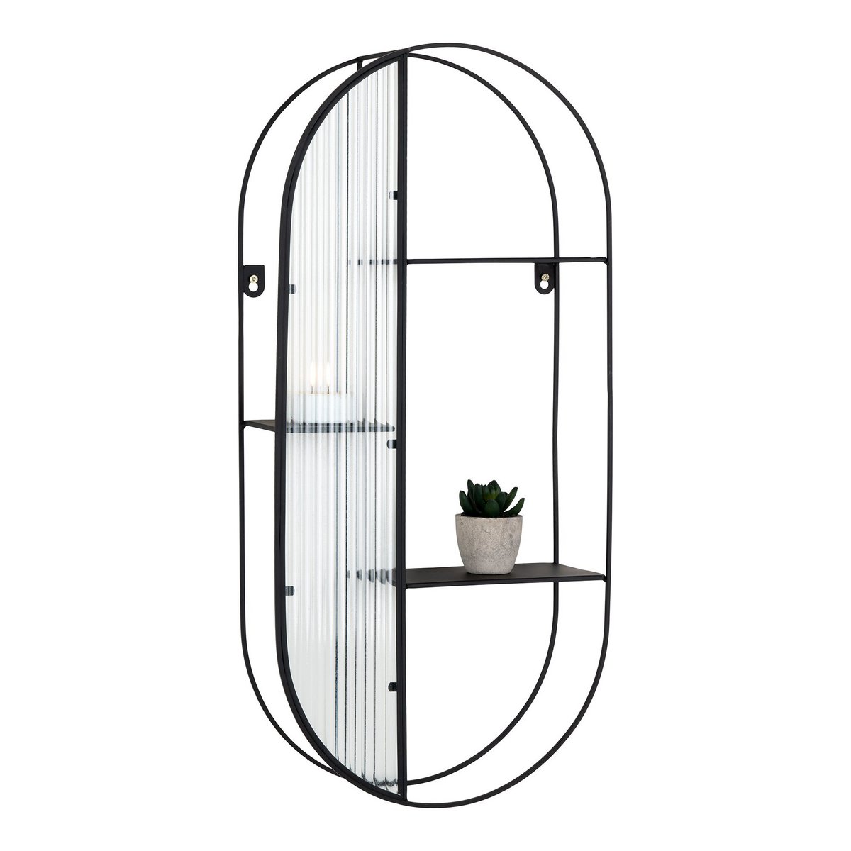 Glass Shelf Black Steel Frame - 3-Tier Newcastle - 32x11x68 cm