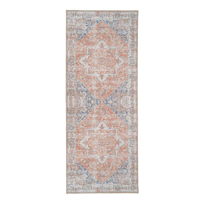 Chenille Hallway Runner - Blue & Orange Ornate Design, 80x200 cm