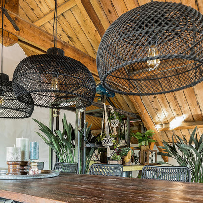Rattan Pendant Light - Large Black Maze Hanging Lamp