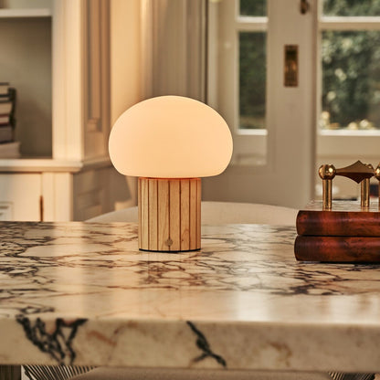 Pieter Light Brown Rechargeable Table Lamp | Cordless, 3 Light Modes & Glass Lampshade