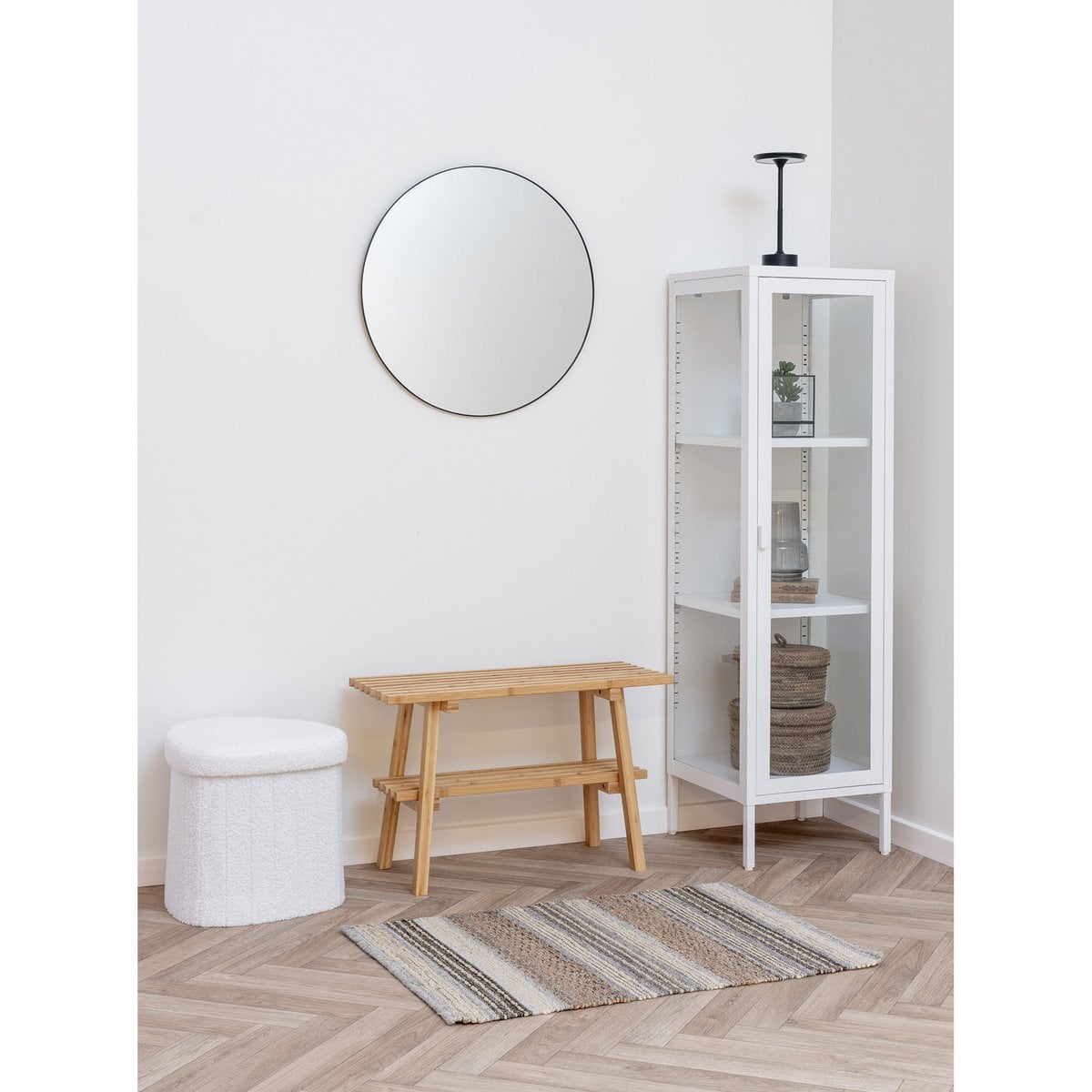 Medford Pouf - White, Polyester/Foam/Plywood, 36.5x42.5x37.5 cm