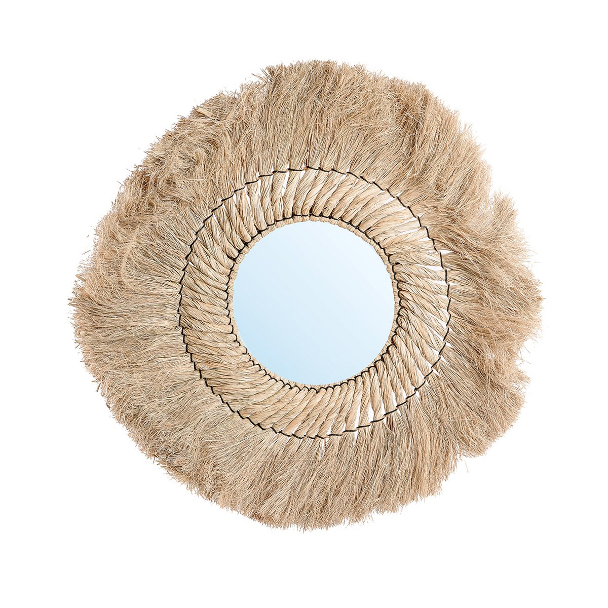 Rattan Wall Mirror - Natural Feathered Grass Fringe - 90cm