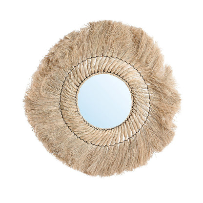 Rattan Wall Mirror - Natural Feathered Grass Fringe - 90cm