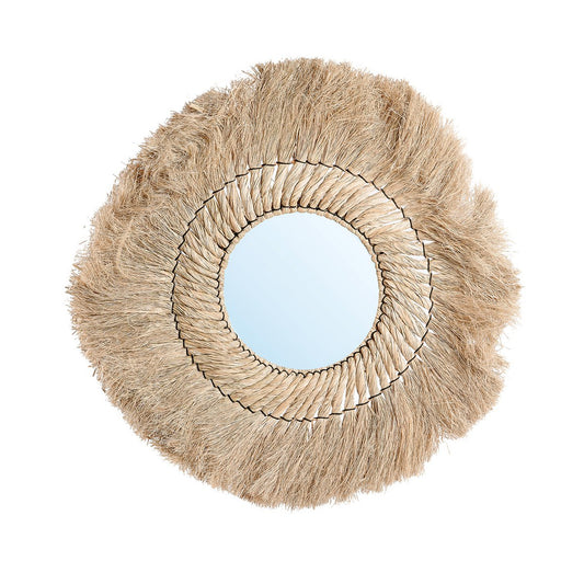 Rattan Wall Mirror - Natural Feathered Grass Fringe - 90cm