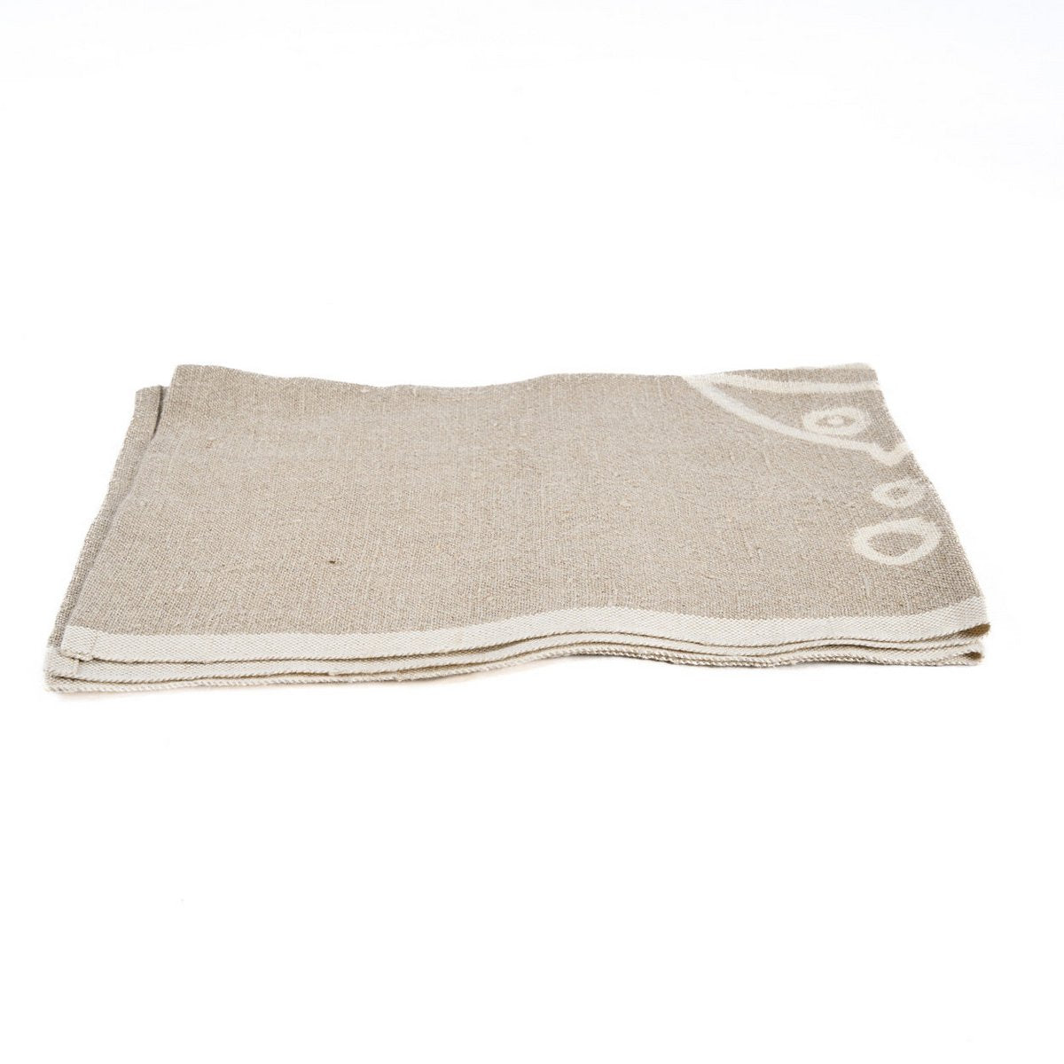 Linen Kitchen Towel - Natural White Fish Design - 50x70