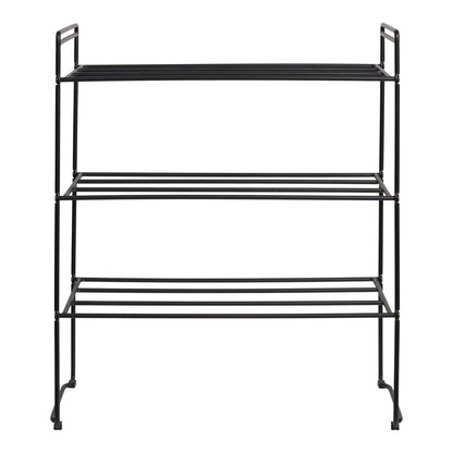 Steel Shoe Rack - 3-Shelf Entryway Organizer - Black, 60cm