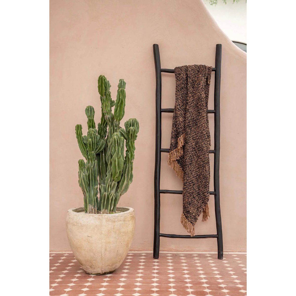 Teak Towel Ladder - Black Finish Minimalist Rack - 165cm