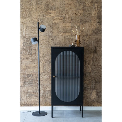 Black Steel Display Cabinet - Rippled Glass, Modern Style, 50x35x110 cm