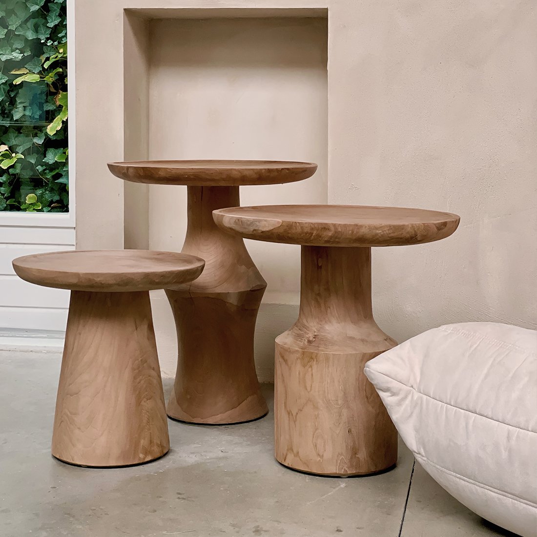 Teak Side Table - Nero Dawn Finish - Modern Bedside Accent Table