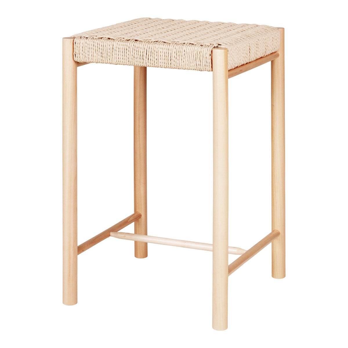 Paper Cord Counter Chair - Natural Poplar Wood Seat, 66.5 cm Height
