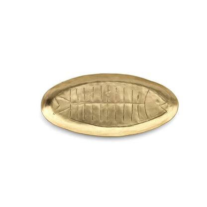 Brass Fish Serving Tray - Golden Decorative Tray, Large