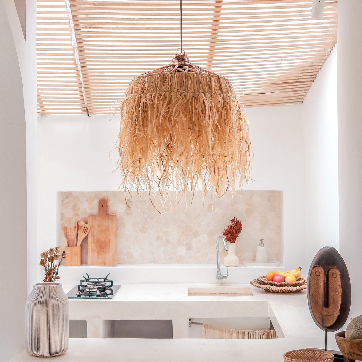 Raffia Lamp with Long Fringes | Lampshade | Pendant Lamp KAWI (2 sizes)