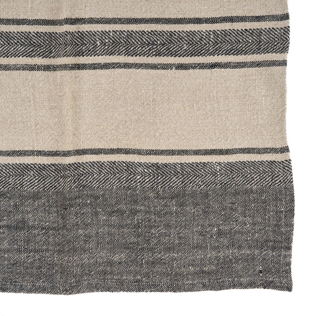 Linen Kitchen Towel - Natural Black Boho Stripe, 50x70