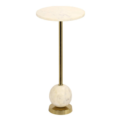 Marble Side Table - Brass Frame, Small Round Accent Table, 25x54 cm