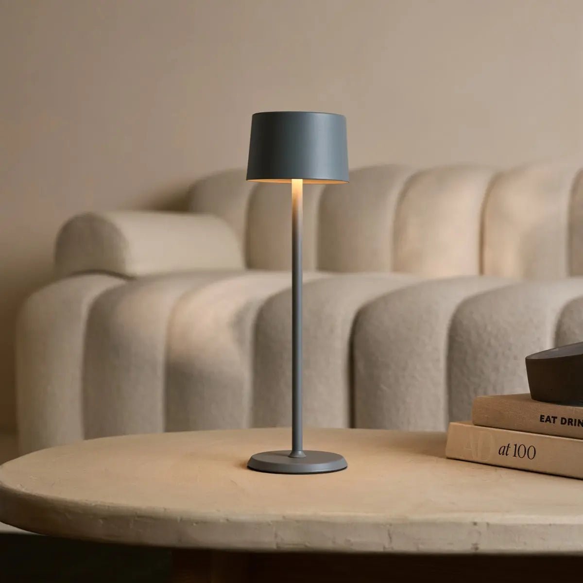 David Trout Grey Rechargeable Iron Table Lamp | Dimmable & Cordless with 120 Hours Battery