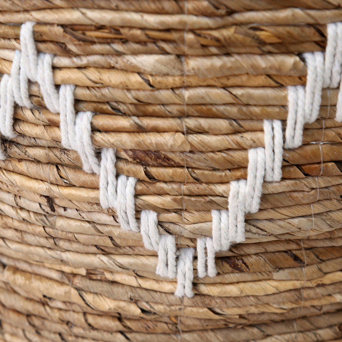 Woven Basket – Natural Stitched Banana Fiber Cesta – Large, Blanco Natural