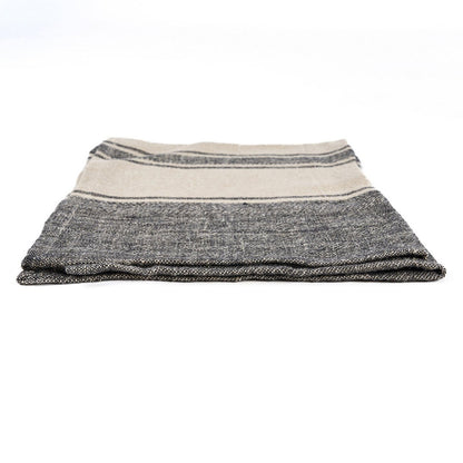 Linen Kitchen Towel - Natural Black Boho Stripe, 50x70