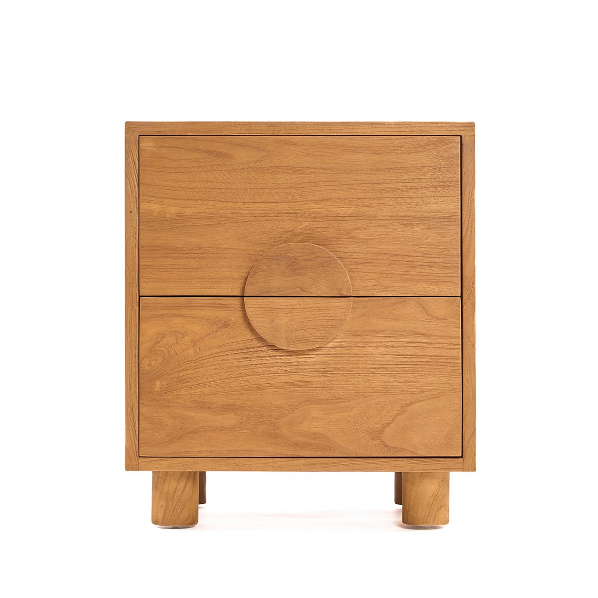 Teak Nightstand - Natural Wood Bedside Table with Drawers