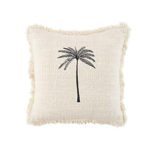 Palm Leaf Cushion Cover - Natural Black Cotton Throw Pillow, 50x50