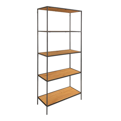 Oak Look Wall Shelf - Modern Steel Frame Bookshelf, 80x36x170cm