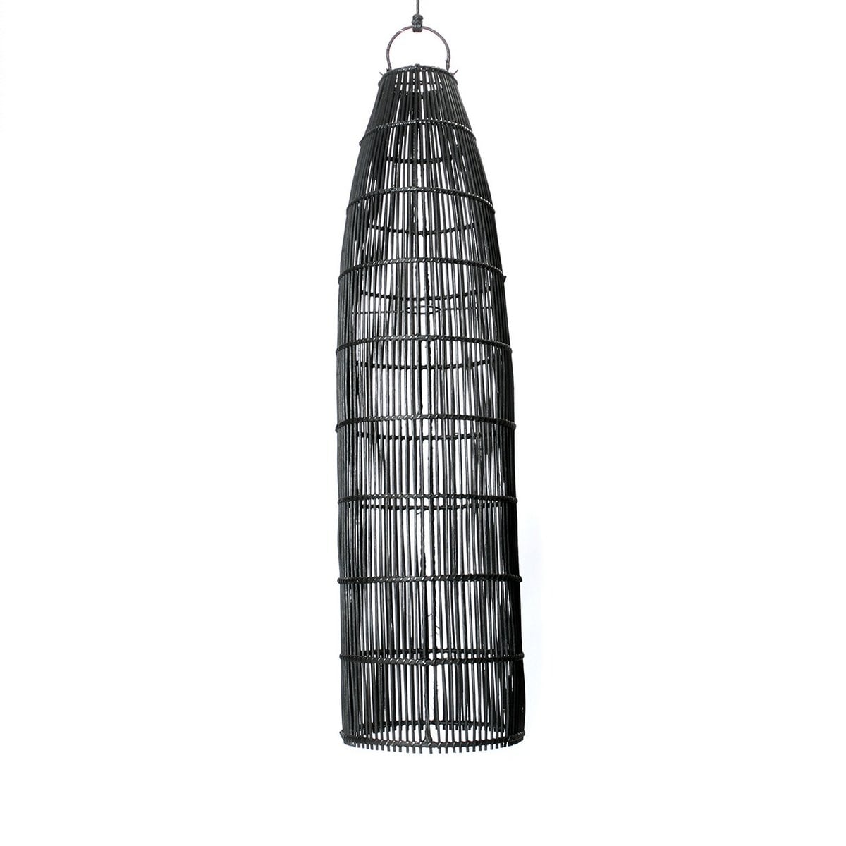 Rattan Pendant Light - Black Fish Trap Design, Large