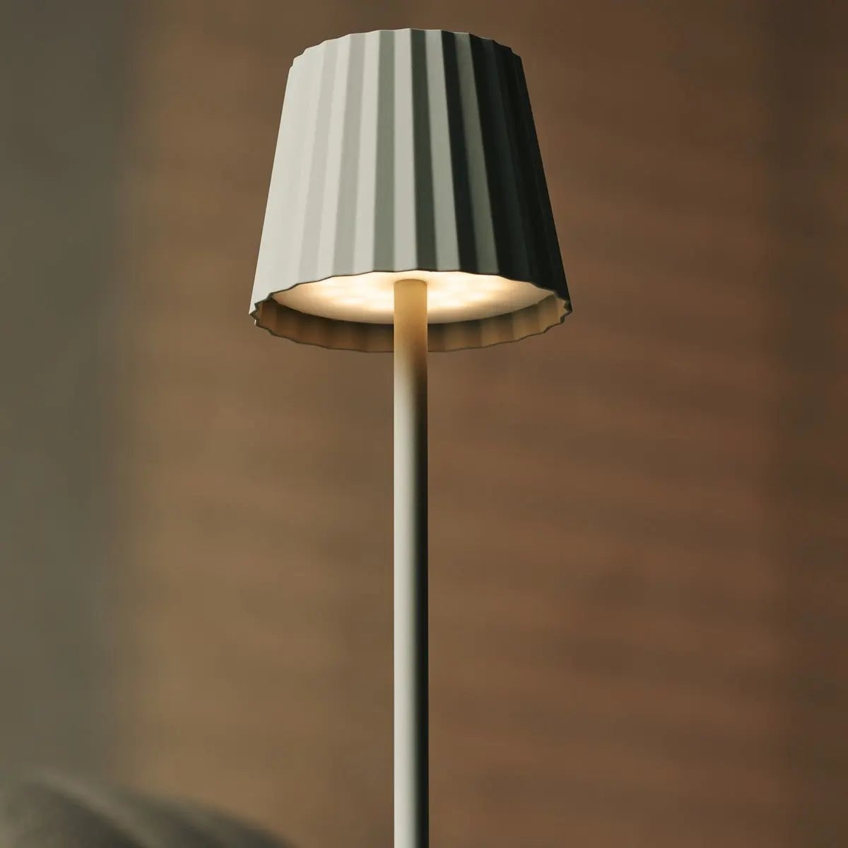 Maya Shadow Grey Ribbed Table Lamp | 3 Light Modes & Rechargeable via Charging Station