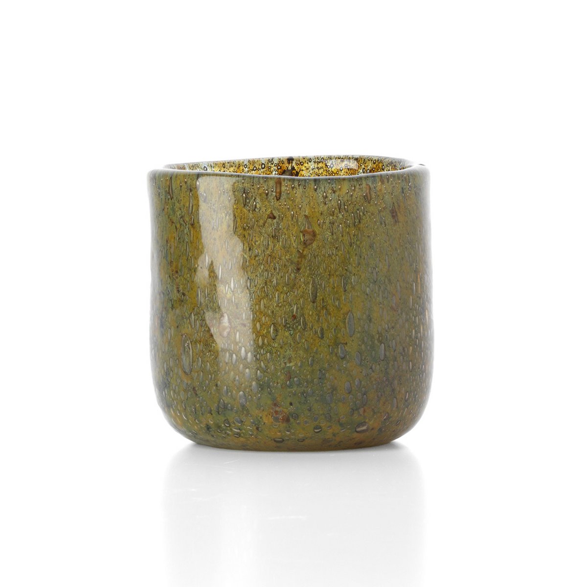 Green Glass Tea Light Candle Holder - Forest Design