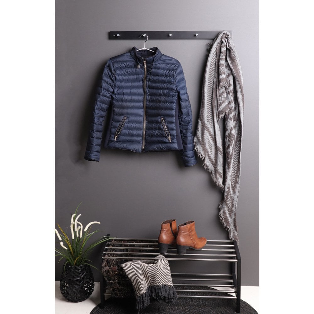 Modern Pinewood and Steel Coat Rack - Space Saving Wall Mount, 70cm, Black