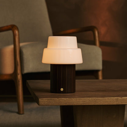 Lio Dark Brown Rechargeable Table Lamp | Cordless, 3 Light Modes & Glass Lampshade