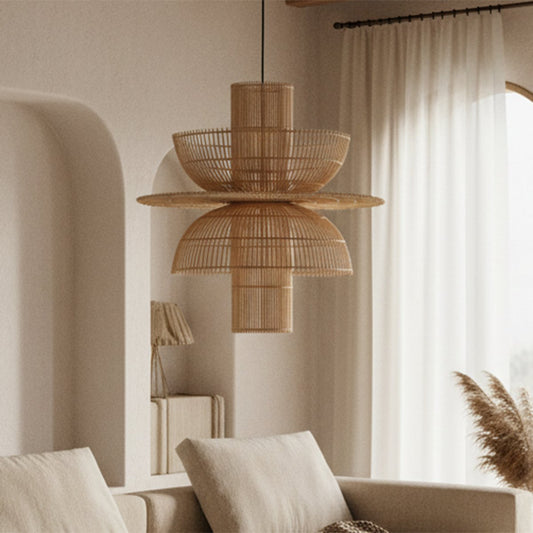 Rattan Pendant Light - Natural Woven Hanging Lamp, 200cm Cord