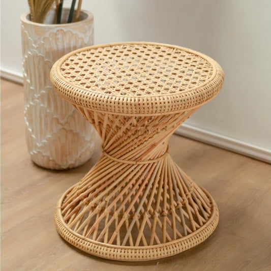 Rattan βοηθητικό τραπέζι - Στρογγυλό τραπεζάκι σαλονιού LUHU Ø45cm - Μπεζ