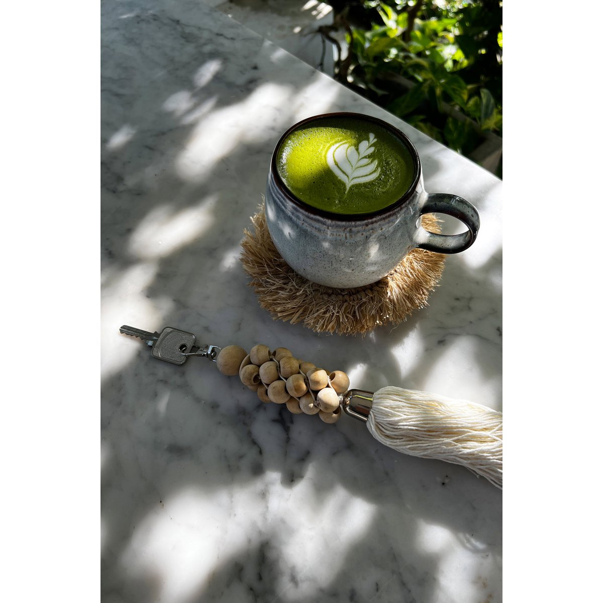 The Wooden Beads Keychain - Natural White