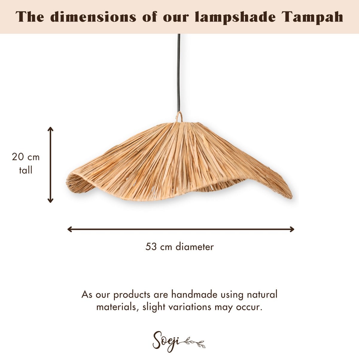 Pantalla de lámpara boho – Lámpara de techo grande de rafia – Lámpara colgante natural – Lámpara de techo hecha a mano de rafia TAMPAH (Ø 53 cm)