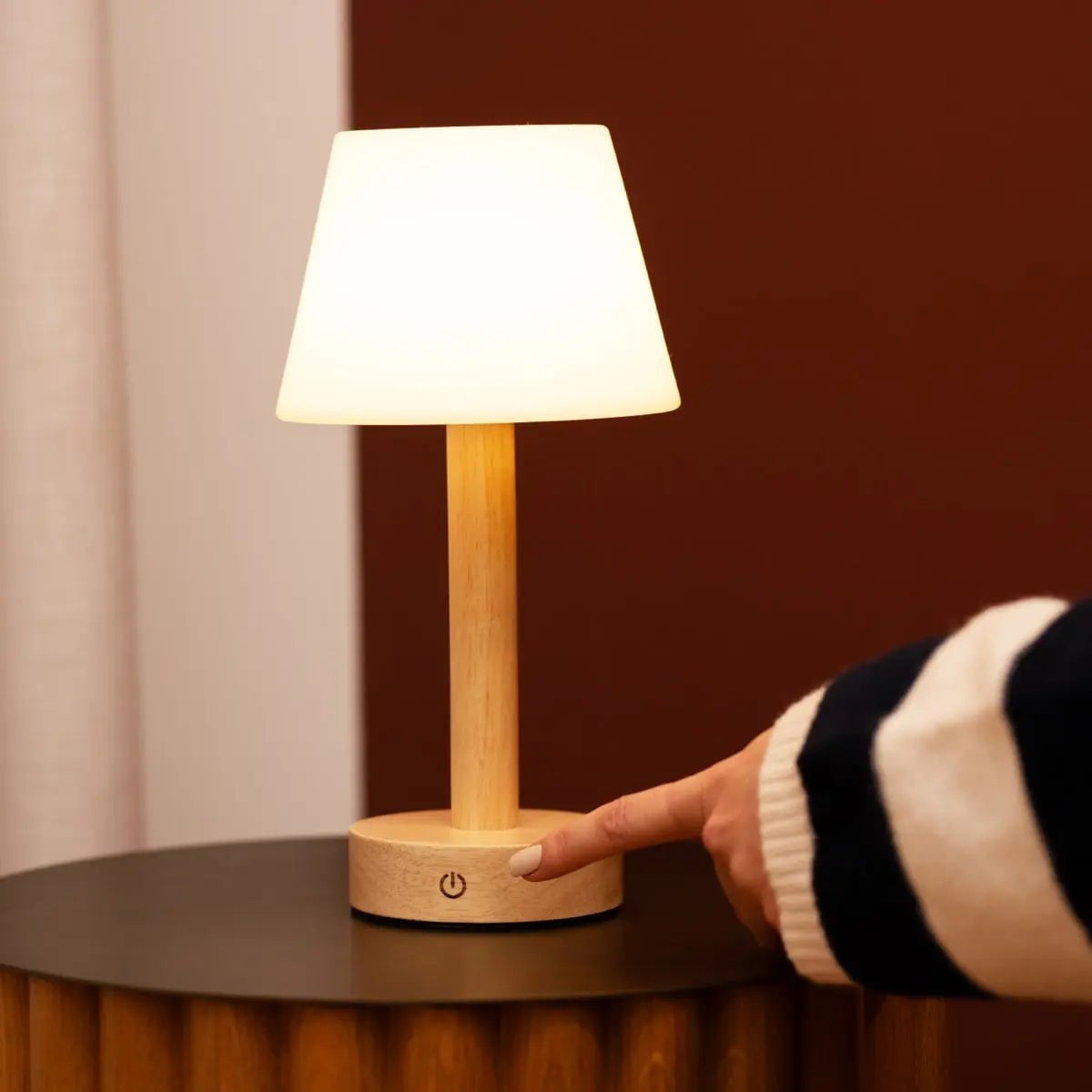 Zoë Light Brown Wooden Rechargeable Table Lamp | Dimmable, USB-C & Up to 80 Hours of Battery Life