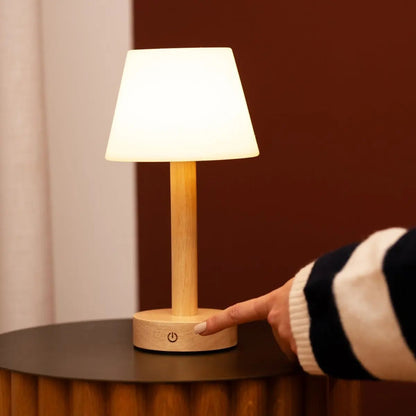 Zoë Light Brown Wooden Rechargeable Table Lamp | Dimmable, USB-C & Up to 80 Hours of Battery Life