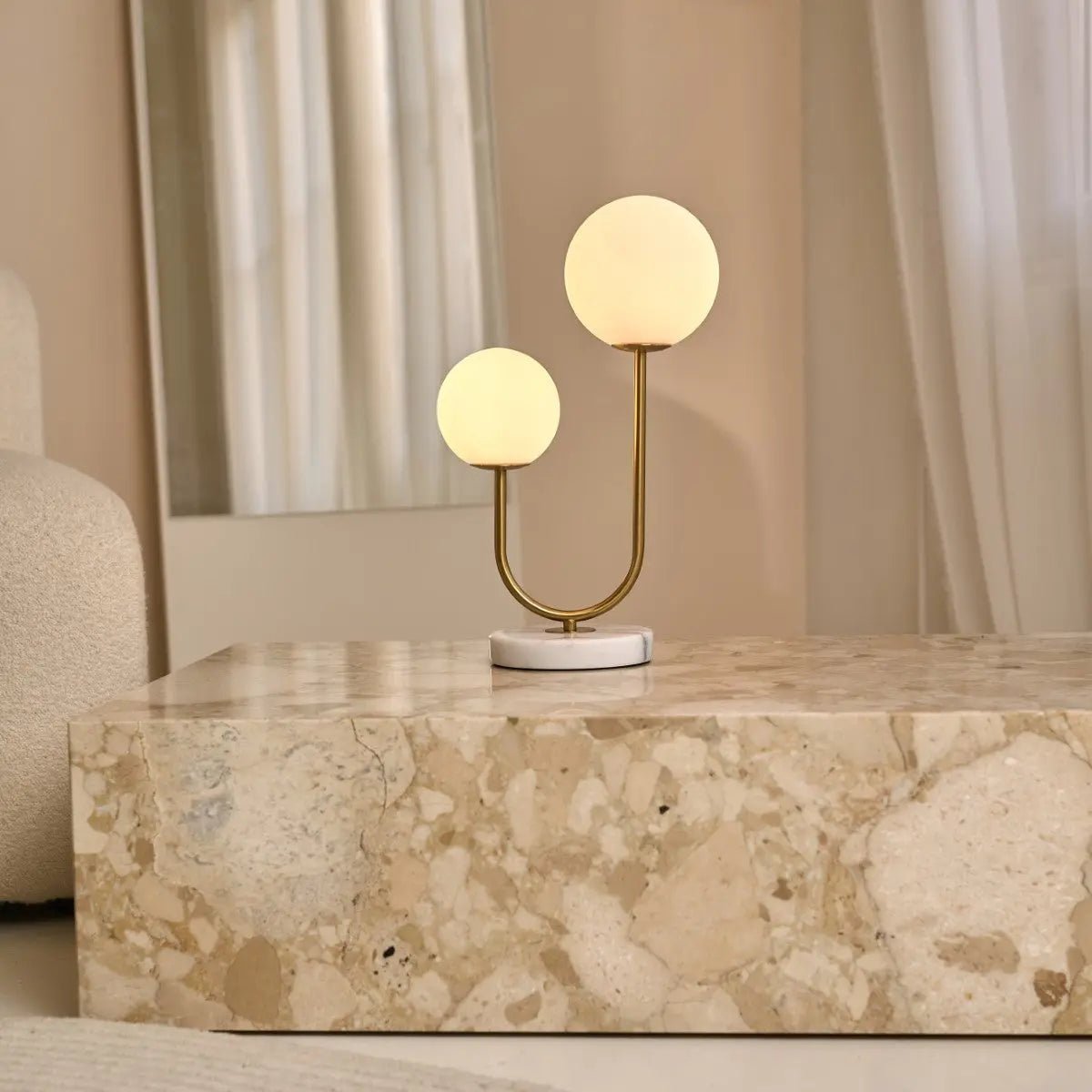 Giorgia Elegant Marble Lamp | Frosted Glass Bulbs & Corded Lamp