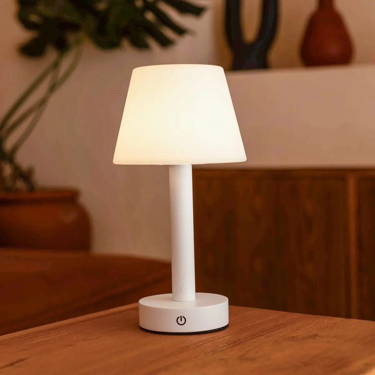 Zoë White Wooden Rechargeable Table Lamp | Dimmable, USB-C & Up to 80 Hours of Battery Life
