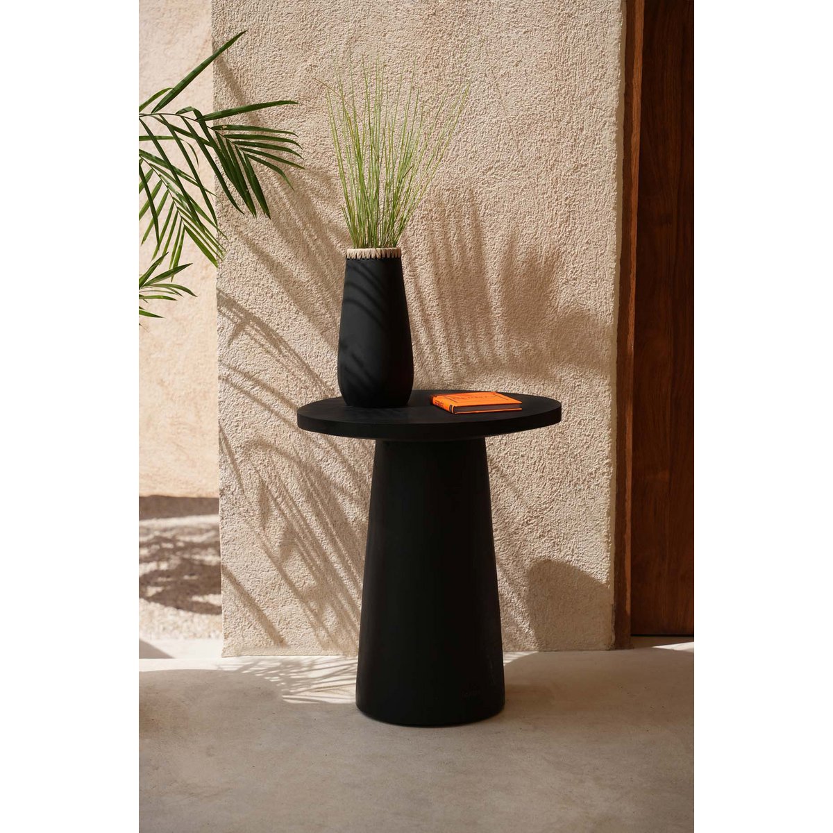 Wooden Side Table - Black Conical Accent Table, 50cm