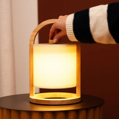 River Light Brown Wooden Rechargeable Lamp | Linen Blend, Versatile & Up to 100 Hours of Battery Life